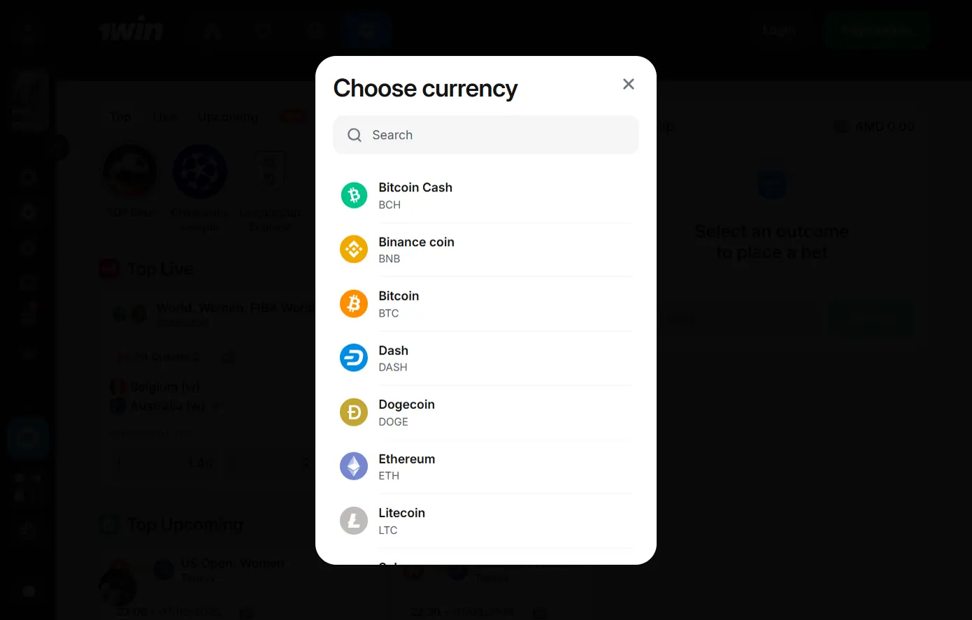 1win կրիպտո արժույթներ BTC ETH USDT